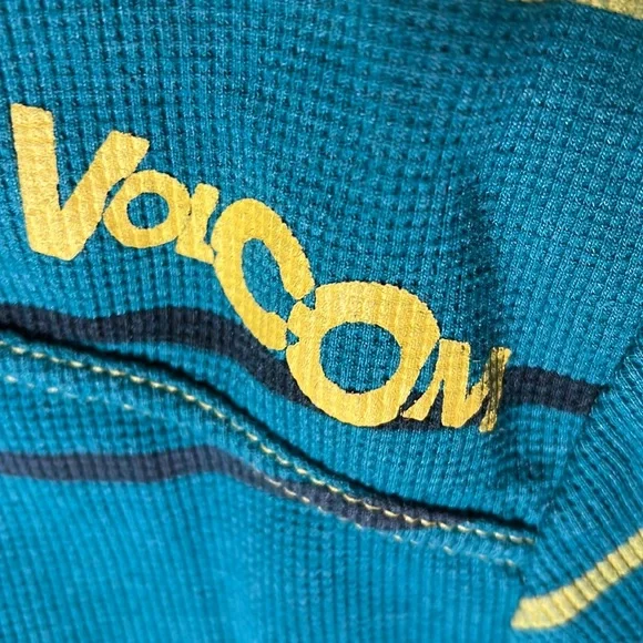 Volcom Mens LS Striped Thermal Shirt Color Green Size Medium - Picture 5 of 5